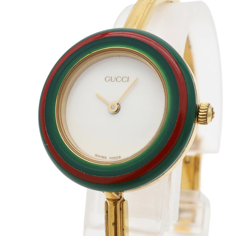 GUCCI Women's Quartz Watch with Changeable Bezel, White Dial, GP (Gold Plated... - Picture 5 of 10